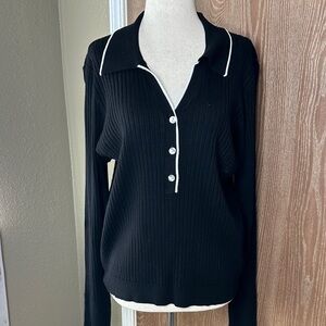 Marled Black Ribbed Button Down Sweater